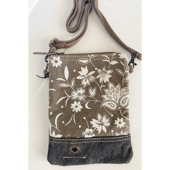 Floral Print Upcycled Canvas and Leather Crossbody Bag - Picture 7 of 9